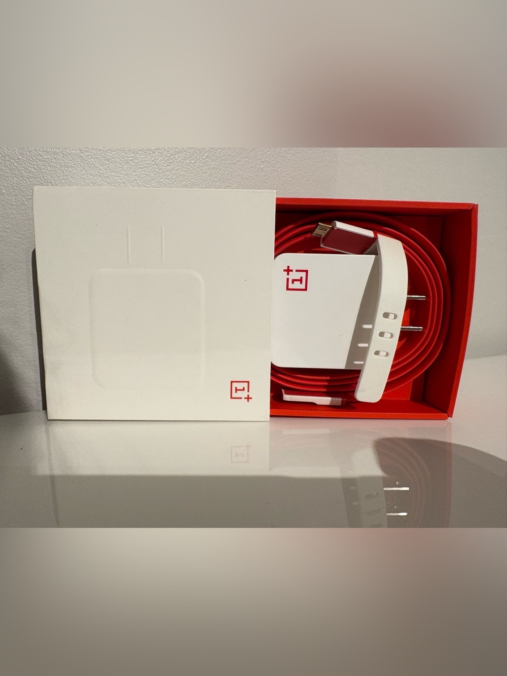EUC OnePlus Red Charging Cable and White Adapter Set